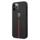 Ferrari iPhone 12 Pro Max Case Off Track Leather Nylon Stripe, Black