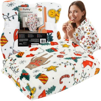 Ruhhy Christmas Blanket 150x200 cm, White/Multicolor