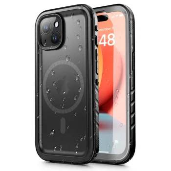 Apple iPhone 15 6.1'' Tech-Protect ShellBox Waterproof IP68 with MagSafe Book Case Cover, Black | Telefona Vāciņš...