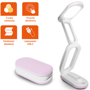 Foldable LED Desk Lamp LTC, Rechargeable with 3 Color Modes, 3000mAh, Pink