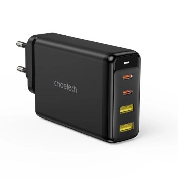 CHOETECH GaN tīkla lādētājs 140W ar 2x USB-C un 2x USB-A Melns