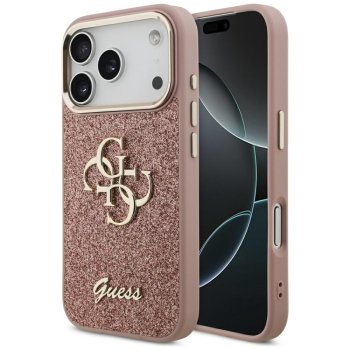 Guess Fixed Glitter Big 4G metāla rāmja maciņš iPhone 17 Pro – rozā | Phone Case Cover