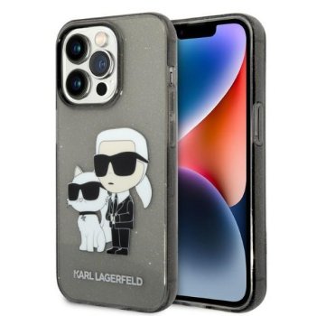 Karl Lagerfeld Glitter Karl&Choupette vāciņš iPhone 14 Pro - melns
