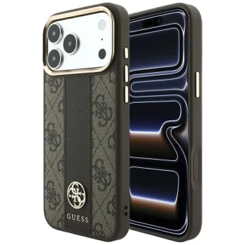 Guess 4G Stripe Round and Classic Logos MagSafe vāciņš iPhone 17 Pro / 18 Pro, brūns