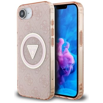 Guess IML Metal Glitter 4G Circle Triangle MagSafe vāciņš iPhone 16e, rozā