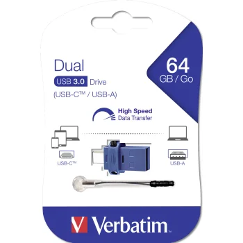 USB-флешка Verbatim Store 'n' Go Dual Drive 64 ГБ, USB 3.0 / USB-C, синий / черный