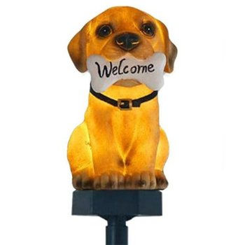 Solar garden lamp dog shape with LED, warm white light