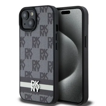Чехол DKNY для iPhone 15 / 14 / 13 Leather Checkered Mono Pattern, черный