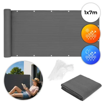 Multigarden Balcony Privacy Screen with Fittings 100x700 cm, Grey