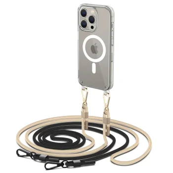 Tech-Protect iPhone 15 Pro vāciņš FlexAir Chain MagSafe ar aukliņām, melns/bēšs