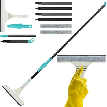 Window Cleaning Squeegee with Microfiber, Adjustable 160cm 2in1