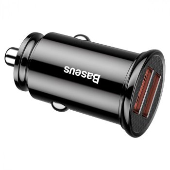 Baseus 30W Divu Portu Auto Lādētājs QC 3.0, Melns | Baseus car charger Dual