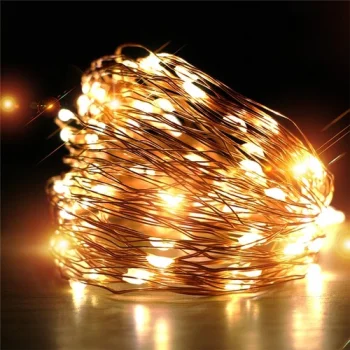 100 LED stieples virtene ar baterijām 10m Silti balta