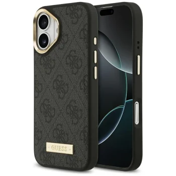 Чехол Guess 4G Logo Plate MagSafe для iPhone 17, черный