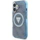 Guess IML Metal Glitter 4G Circle Triangle MagSafe vāciņš Apple iPhone 16, Zils
