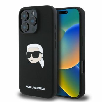 Karl Lagerfeld silikona Head Print MagSafe vāciņš iPhone 16 Pro Max - melns | Silicone Phone Case Cover Black