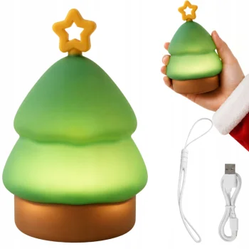 Silikona LED nakts lampiņa Eglīte, USB, 3 režīmi, zaļa/brūna