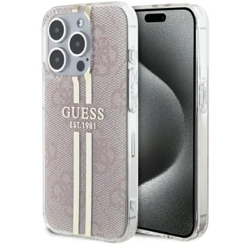 Guess iPhone 15 Pro vāciņš IML 4G Gold Stripe, rozā