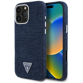 Guess iPhone 16 Pro Max Case Denim Triangle Logo MagSafe, Blue