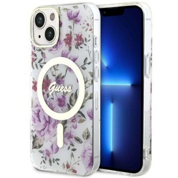 Guess iPhone 14 vāciņš IML Flower MagSafe, caurspīdīgs