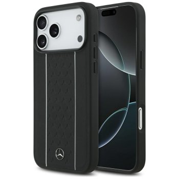 Mercedes ādas telefona maciņš ar zvaigžņu raksta svītrām un MagSafe iPhone 17 Pro Max - Melns | Leather Star...