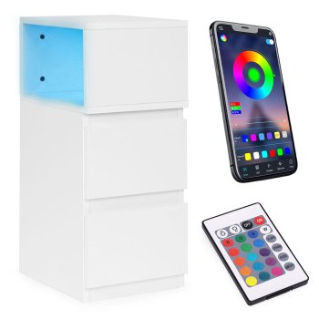 ModernHome LED naktsgaldiņš ar 2 atvilktnēm un plauktu, balts