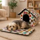 Folding Pet House Bed for Cats and Small Dogs, Size L, Owl Pattern