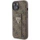 Guess iPhone 15 vāciņš Grip Stand 4G Triangle Strass, brūns