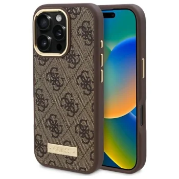 Guess iPhone 16 Pro Max vāciņš 4G Logo Plate MagSafe, brūns