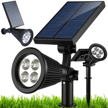 Solar Garden LED Spotlight 4 LED Ground Spike Black