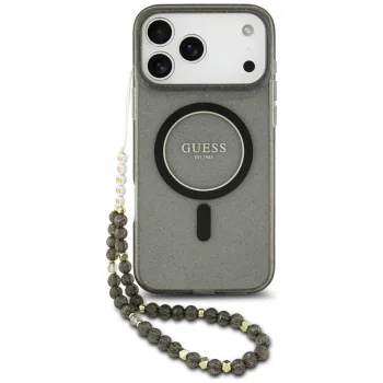 Guess IML Glitter Pearl Strap MagSafe ümbris iPhone 18 Pro Max / 17 Pro Max, must