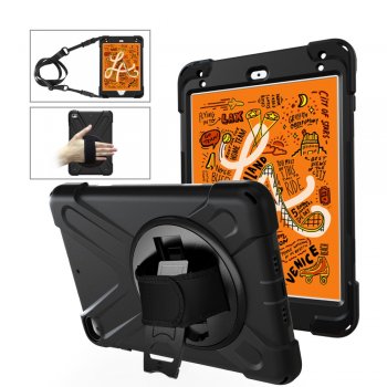 Apple iPad mini 4 (2015), Mini 2019 TPU Rotary Kickstand Case Cover with Handstrap + Shoulder Strap, Black | Planšetes...