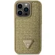 Guess iPhone 14 Pro vāciņš Rhinestone Triangle, zelta