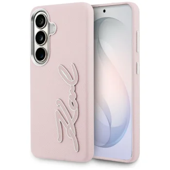 Karl Lagerfeld Grained Signature vāciņš Samsung Galaxy S26, rozā