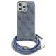 Guess iPhone 16 Pro Max vāciņš Crossbody Cord 4G Print, zils