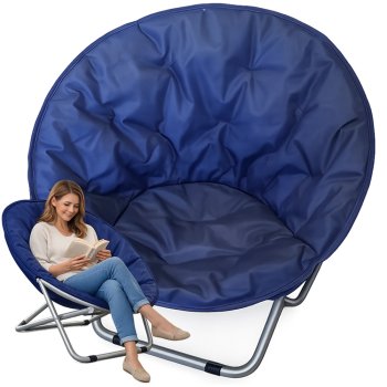 Folding Camping Moon Chair for Beach and Garden, Navy Blue
