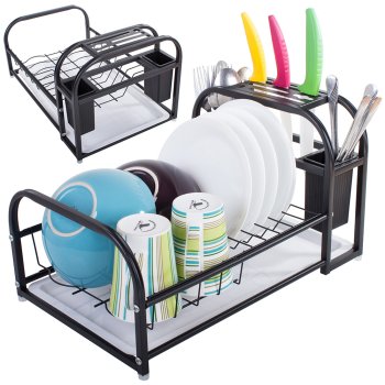 Dish Drainer Dryer with Standing Tray, Black
