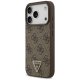 Guess iPhone 17 Pro vāciņš Leather 4G Triangle Strass MagSafe, brūns