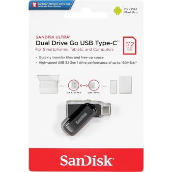 USB zibatmiņa SanDisk Ultra Dual Drive Go 512GB USB Type-C / USB-A SDDDC3-512G-G46, melna