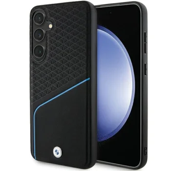 BMW Samsung Galaxy S24 vāciņš Signature Leather Textured & Line MagSafe, melns