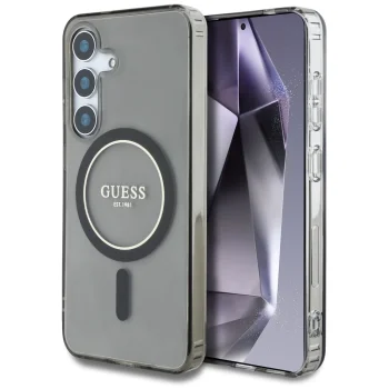 Guess Glitter Circle MagSafe vāciņš Samsung Galaxy S25, melns