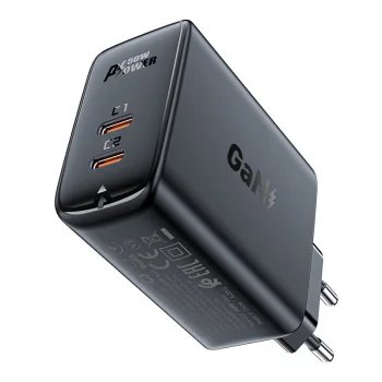 Acefast A29 GaN tīkla lādētājs 2x USB-C 50W, melns