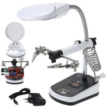 Lupa trešā roka 3.5x 10x ar 5 LED apgaismojumu lodēšanai