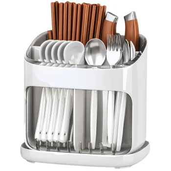 Kitchen Cutlery Drainer and Organizer, White