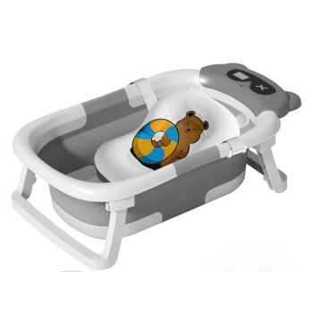 Saliekamā bērnu vanniņa ar termometru un spilventiņu, pelēka