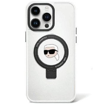 Karl Lagerfeld iPhone 15 Pro Max Case Ring Stand Karl Head MagSafe, White