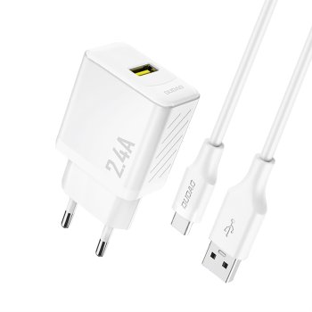 Dudao A23TEU 2.4A GaN USB-A sienas lādētājs ar USB-A – USB-C kabeli – balts