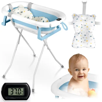 Ricokids RK-287 saliekama bērnu vanniņa ar statīvu, termometru un ieliktni, balta/zila