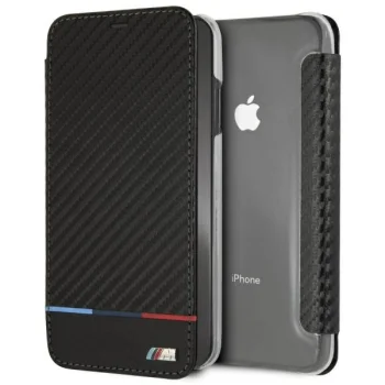 BMW Carbon Tricolor Stripe iPhone XS Max atverams vāciņš, melns