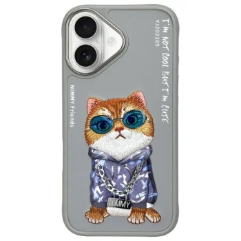Чехол Nimmy Glasses Cool Cat для iPhone 16 6.1", серый